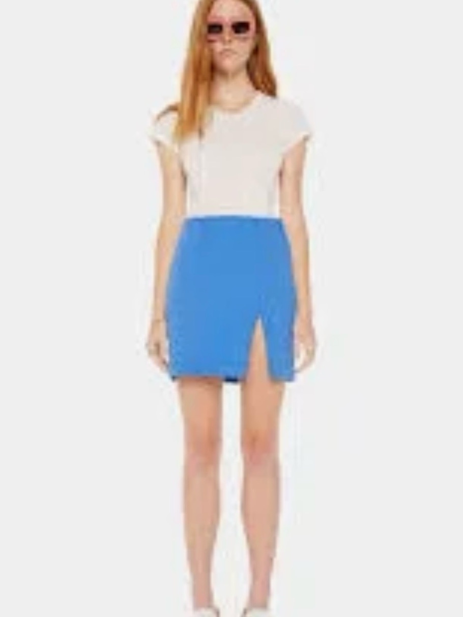 Mother Side Splitter Mini Denim Skirt Royal Blue